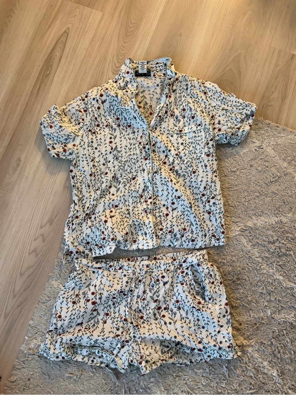 Rachel Zoe White Floral Pajama Set with Red and Green Accents